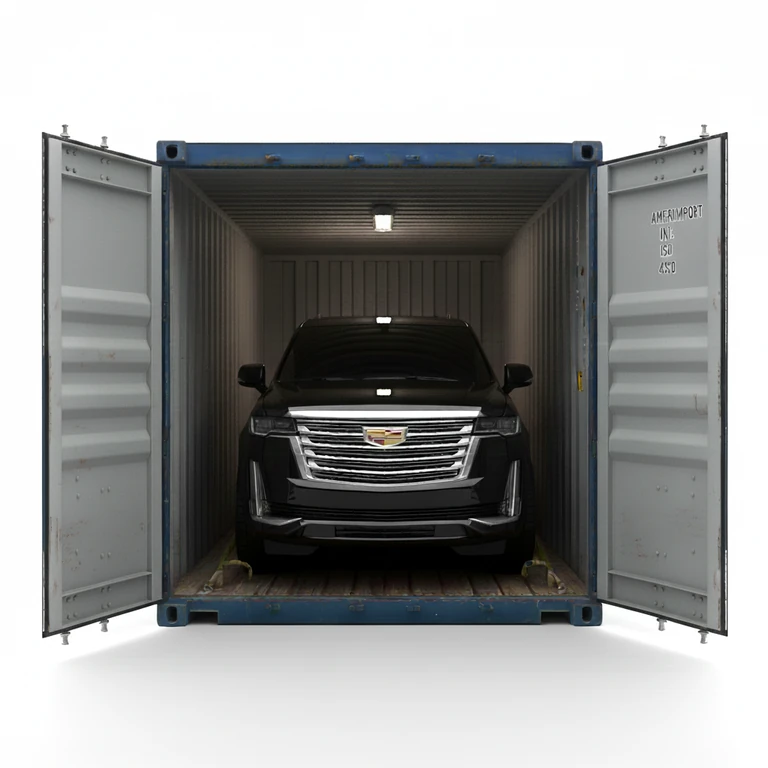 Ilustracja samochodu przygotowanego do transportu w kontenerze